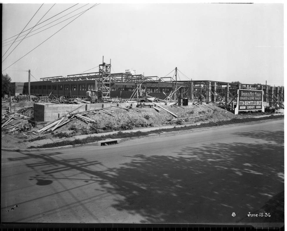 Factory construction mid construction June 15, 1936